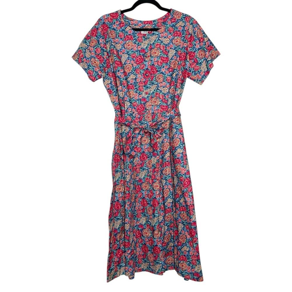 Vintage 80’s Liberty London Floral Button Up Belted Style Tea Midi Dress US 10